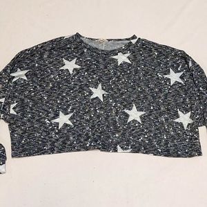 Gray white star crop top sweater